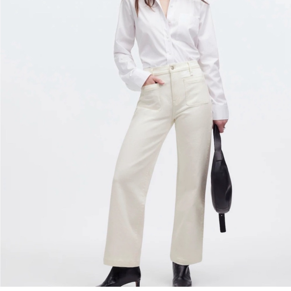 Madewell Emmett Wide Leg Denim Jeans Patch Pocket White barrel